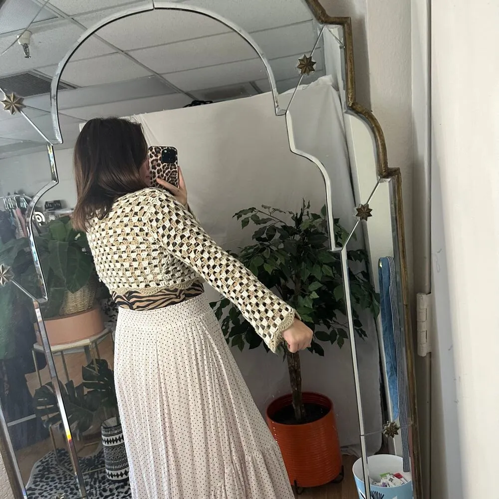 Crochet Knit Long Sleeve Open Front Knit Cardigan Size Small - Image 3