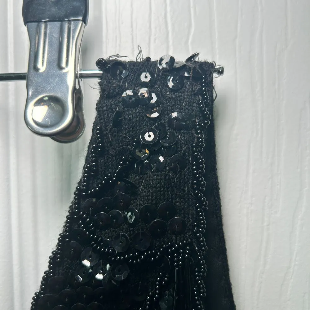 Source Unknown Black Sequin Beaded Y2K Embellished Silk Tank Top Blouse S/M Evening Cocktail - Image 3