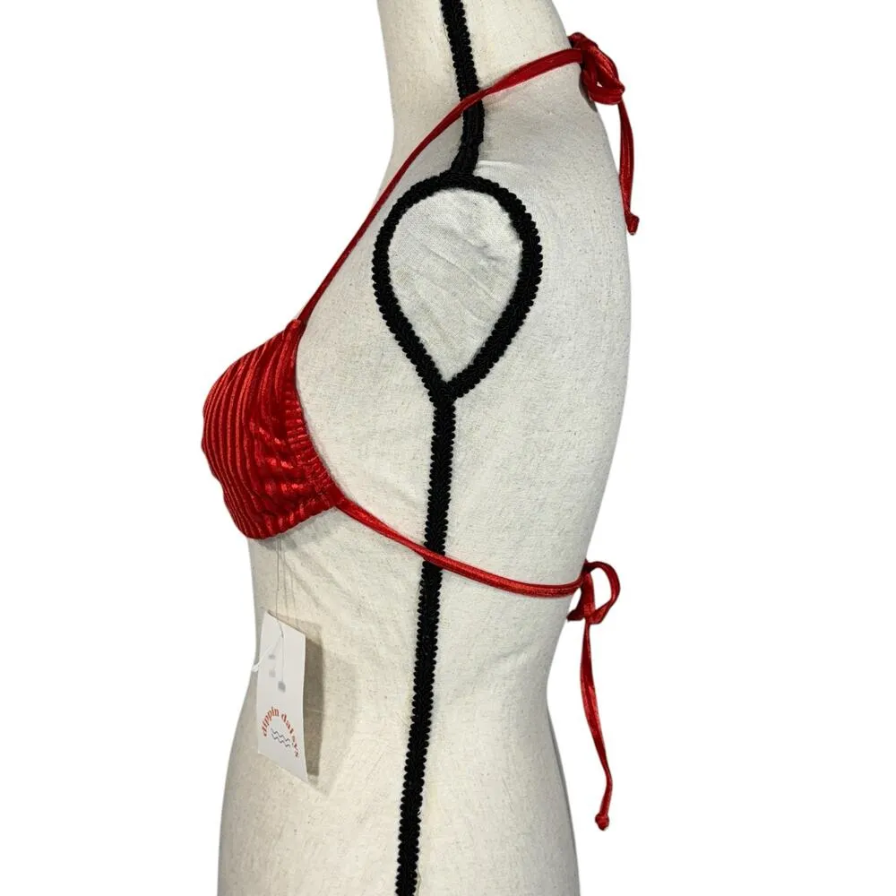 Dippin Daisy's Small Christina Tie Bandeau Bikini Top Swim Lined Wild Cherry Red - Image 5