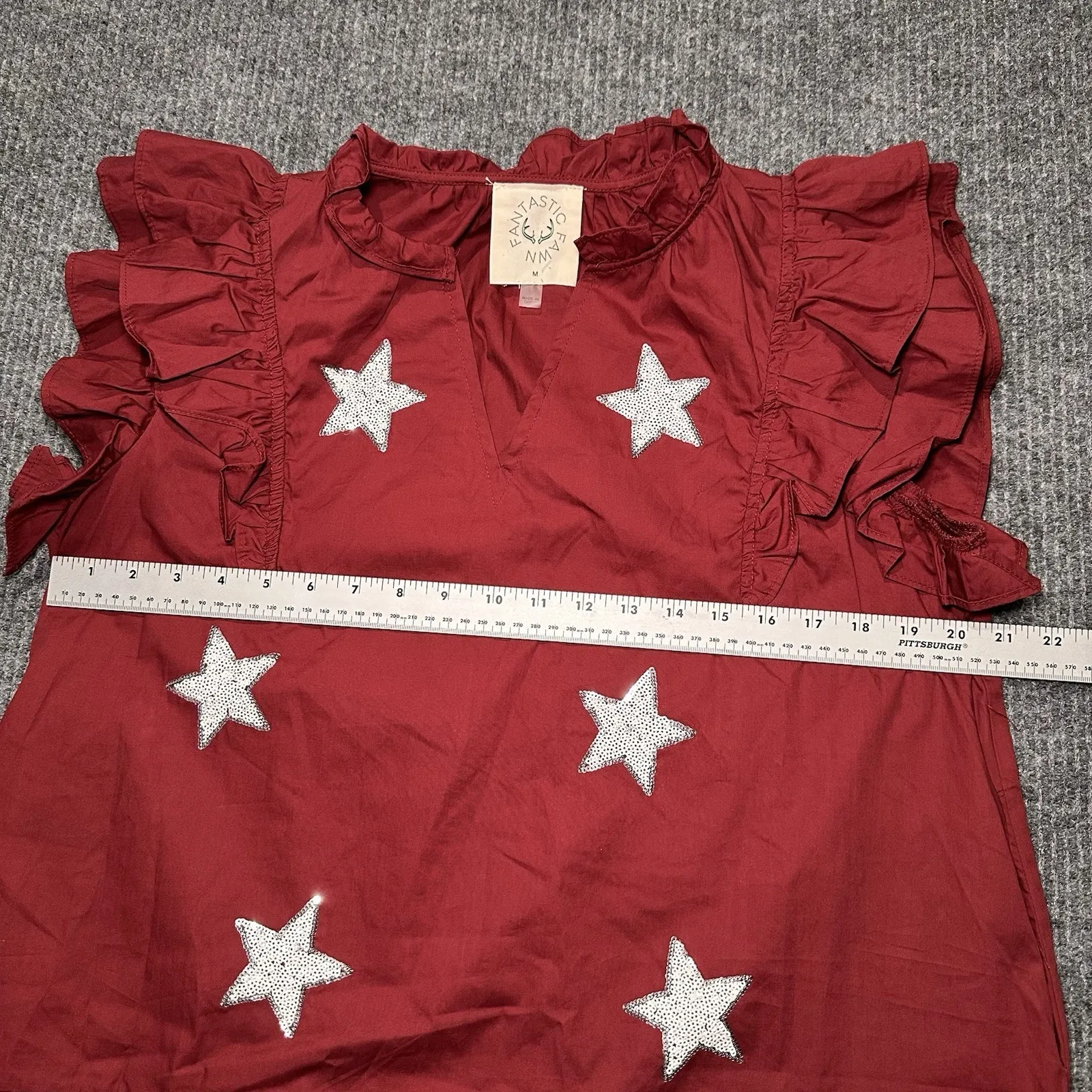 Impressions Red Dress‎ With White Sequin Stars Medium Fantastic Fawn Collegiate - Image 4