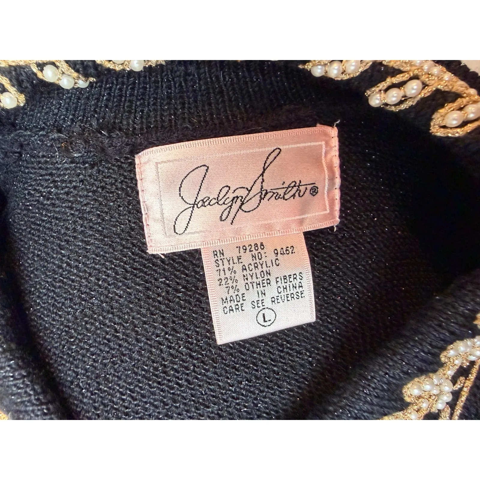 JACLYN SMITH Large Sweater Gold Metallic Ugly Christmas Beads Embroidery NWOT - Image 2