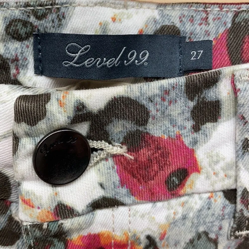 Level 99 Floral Cheetah Print Jean Mini Skirt 27 Black Size 4 - Image 3