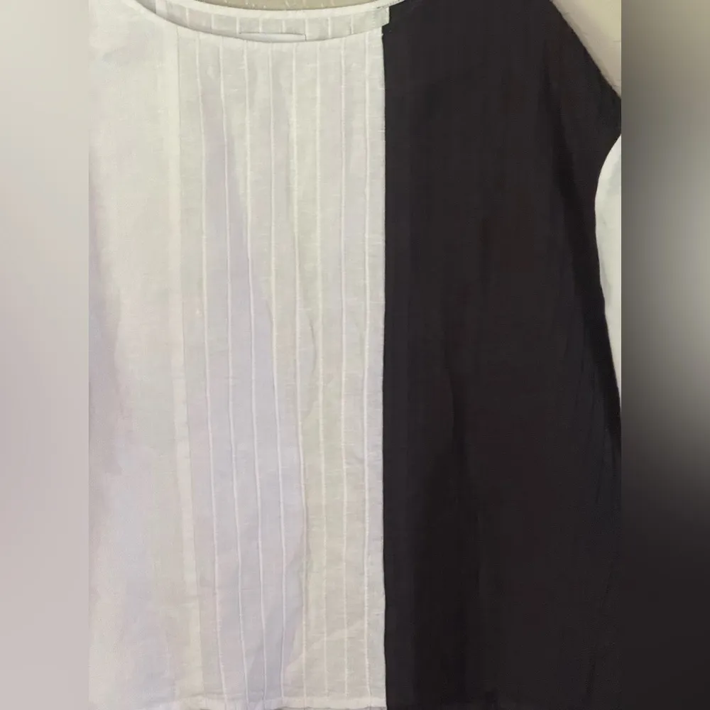 Peck & Peck Linen Top Blouse XL  Color Block Pintuck Pleats Boxy Fit - Image 6