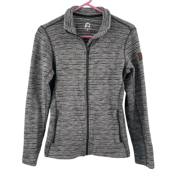 OVERLAND Zip Up Sweater Small Aurora Wool Blend Fleece Gray Stripe Jacket Pocket - Image 1