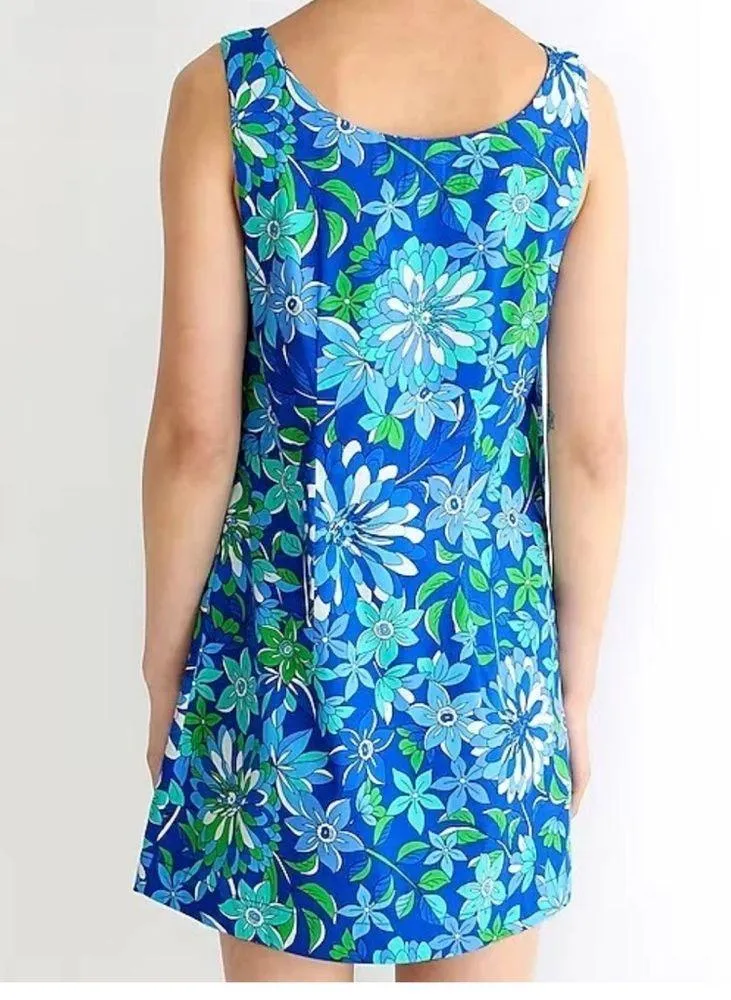 J.Crew Retro Floral Print Button Front Sleeveless Scoop Neck Mini Shirt Dress XS - Image 2