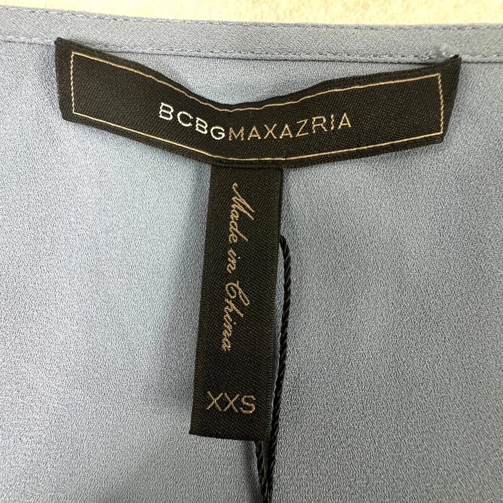 BCBGMaxAzaria Ellyson Mini Dress XXS Blue Chambray Cold Shoulder Swing Baby Doll - Image 4