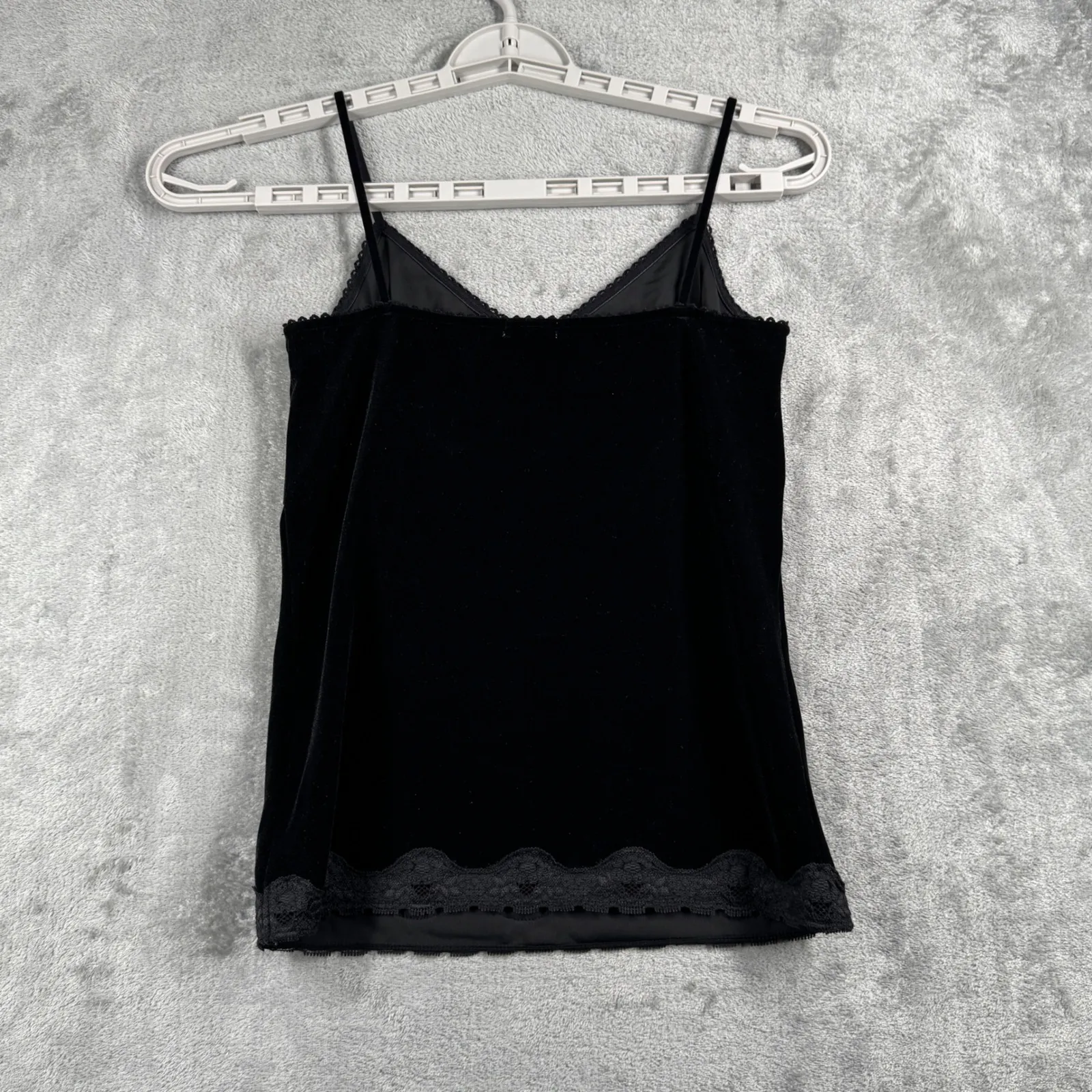 Old‎ Navy Velvet Cami Top Black Lace Trim Ribbon Y2K Lingerie Tank Top Vintage - Image 3