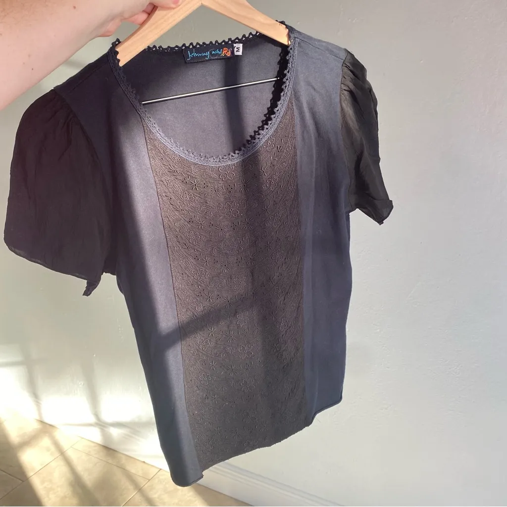 Johnny Was Elegant Navy Blue & Black Blouse - Image 5