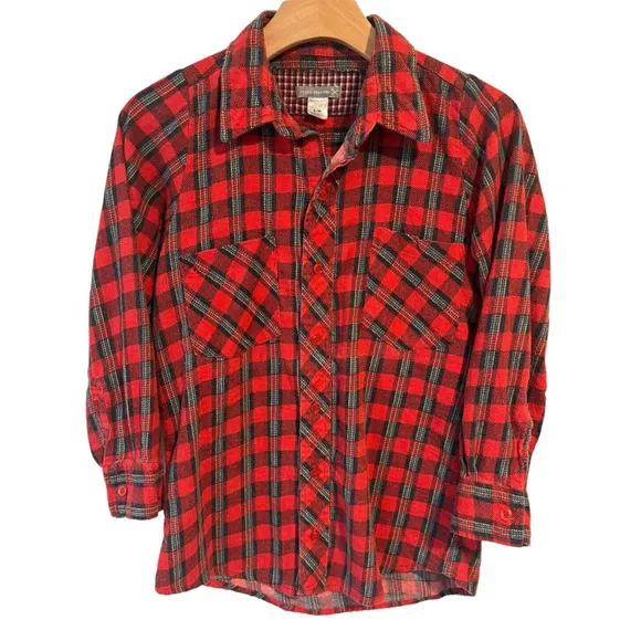 Urban Renewal Plaid Flannel Shirt Womens Small Red Long Sleeve Button Up Top - Image 1
