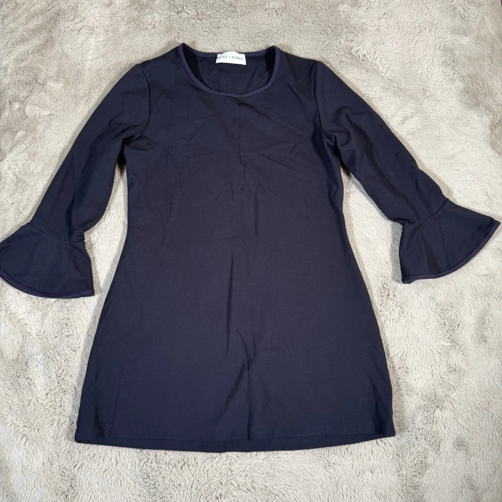 Estee Lauder Mini Dress Bell Sleeve Long Sleeve Casual Navy Size S - Image 2