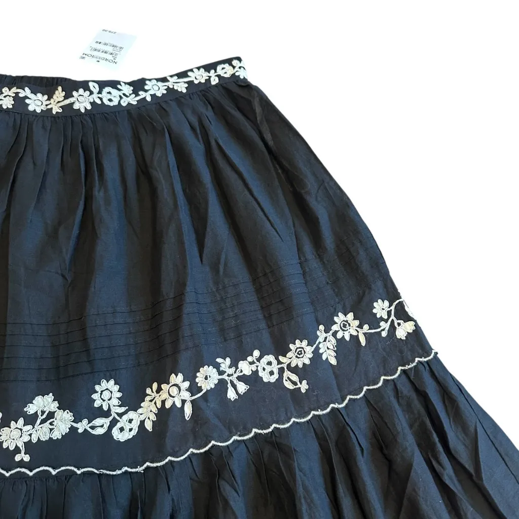 Farm Rio Embroidered Ruffle Maxi Skirt Tiered Cotton Black White Size Medium NWT - Image 8