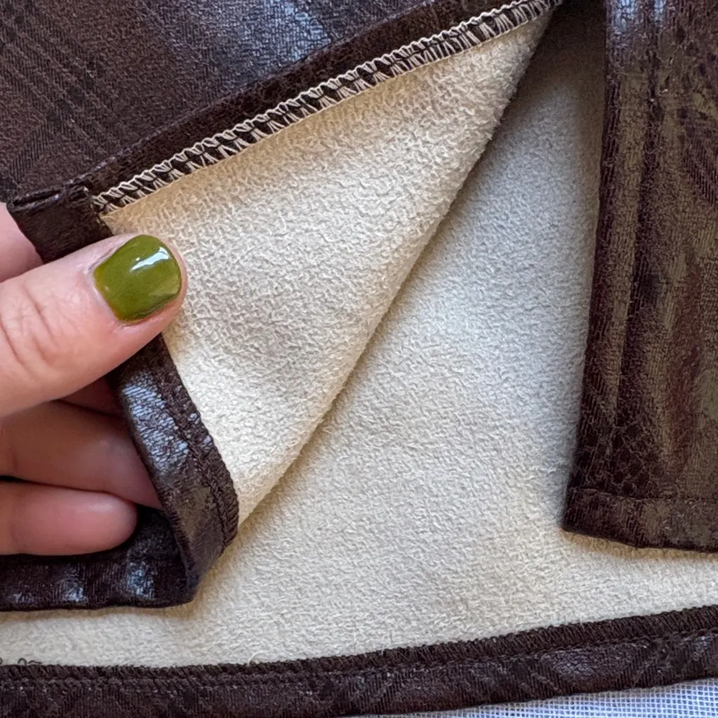 Le Lis Chocolate Plaid Faux Leather Mini Skirt - Image 10