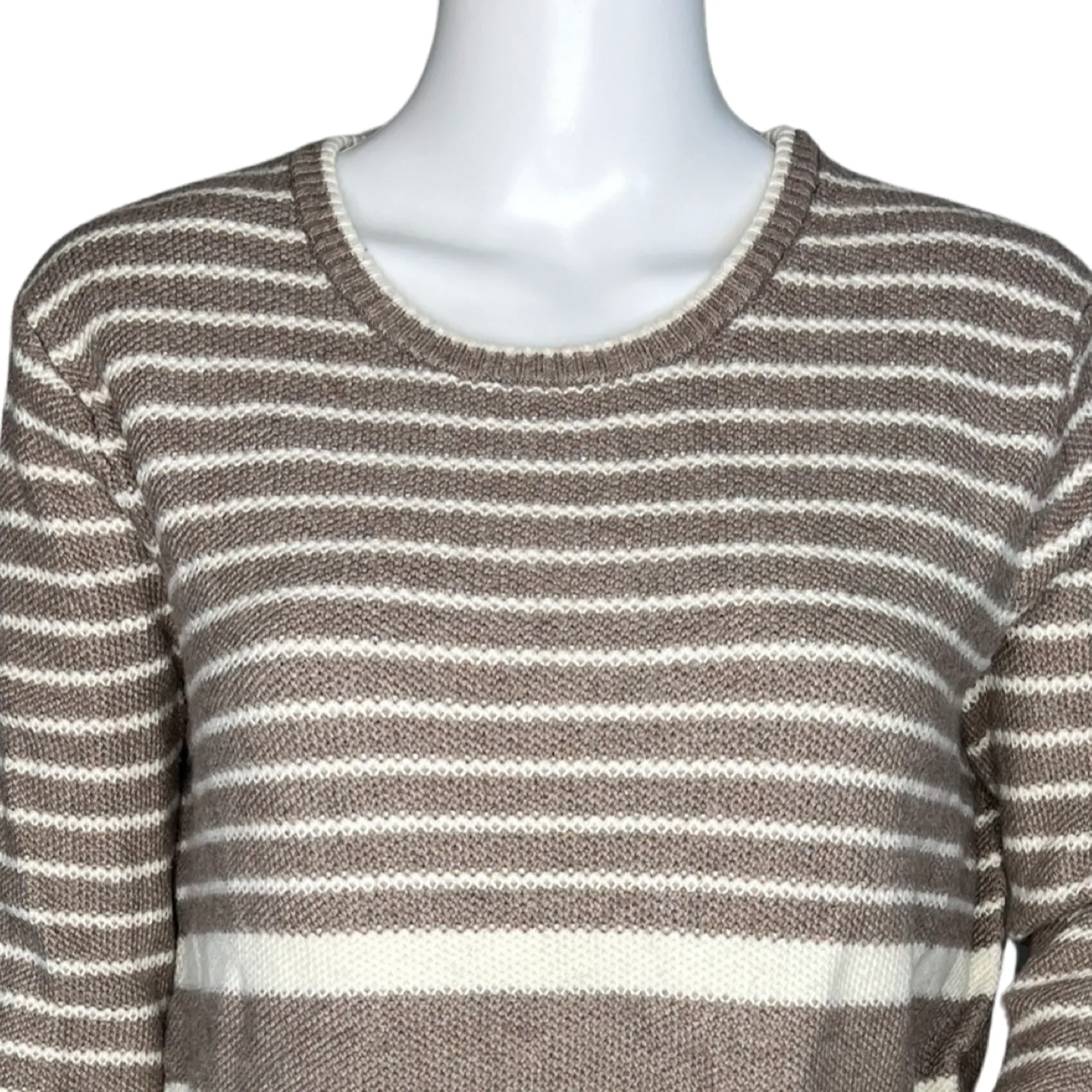 Athleta Sweater Womens XS Beige Tan Stripe Kennewick Knit‎ Side Slits Athleisure - Image 5