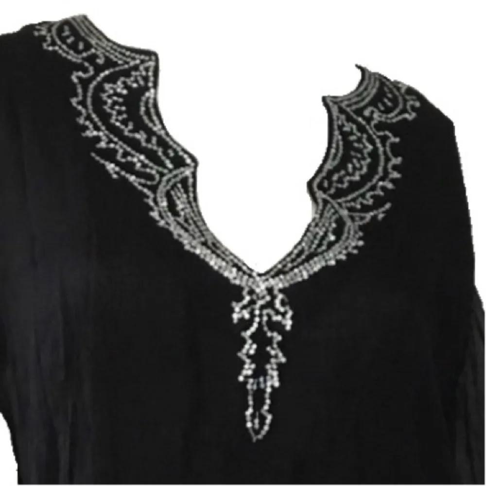 new Chaudry ❃ Viscose Sequin Embellished V Neck Caftan Top ❃ Swim Cover ❃ Black Size L - Image 9