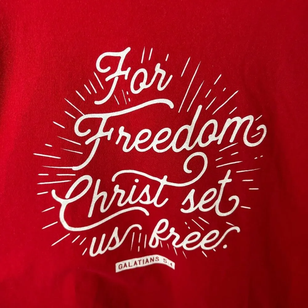 Freedom Christ Set Us Free Jesus T Shirt Red XL Extra Large Statement Cotton - Image 12