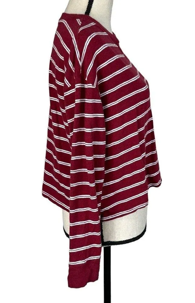 Hollister X-Small Cropped Tee-Shirt Top Striped Crew Neck Long Sleeve Oversized - Image 4