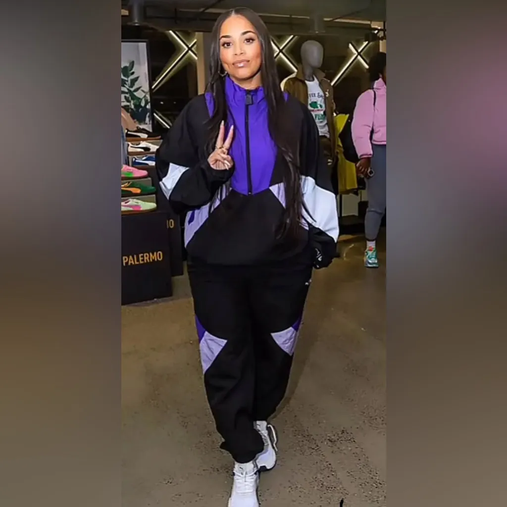 PUMA x Lauren London Woven Track Pants Women's Black/Purple Size XL - Image 2