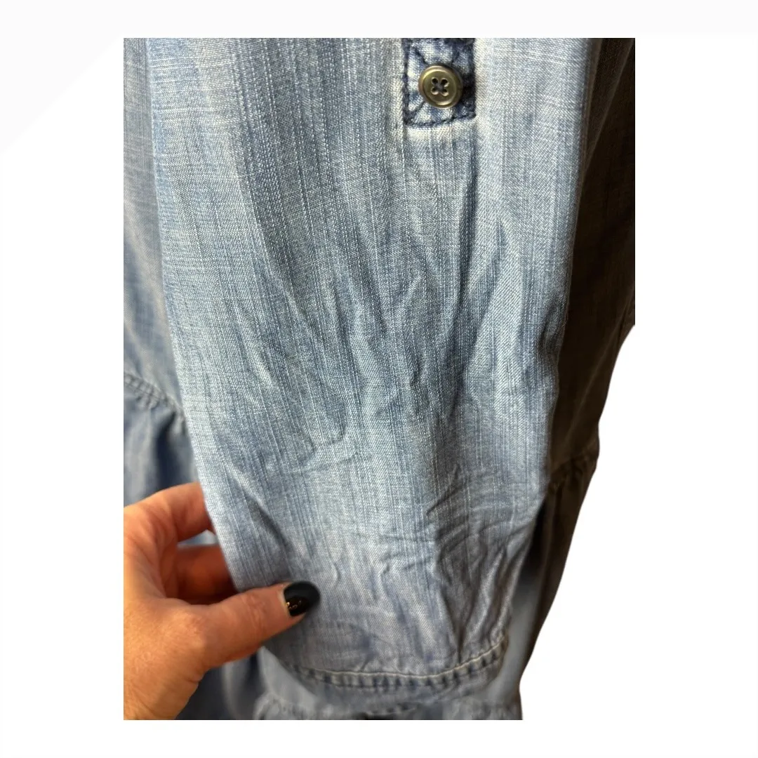 Current Air Dress Women XS Blue Chambray Tencel Shirt Button‎ Down Tiered Midi - Image 7