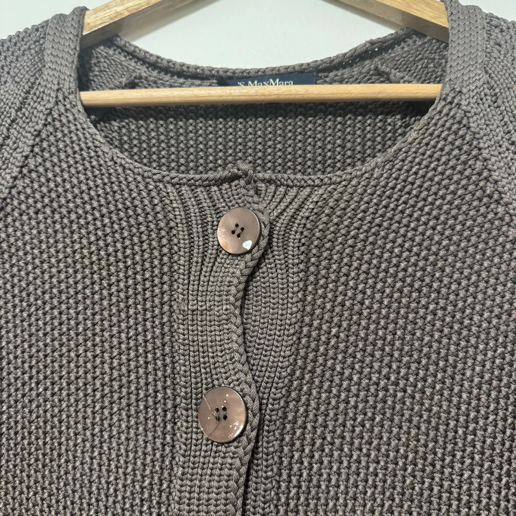 MaxMara Silk Knit Cardigan Sweater Size Medium Brown Knit Jumper Chunky - Image 5