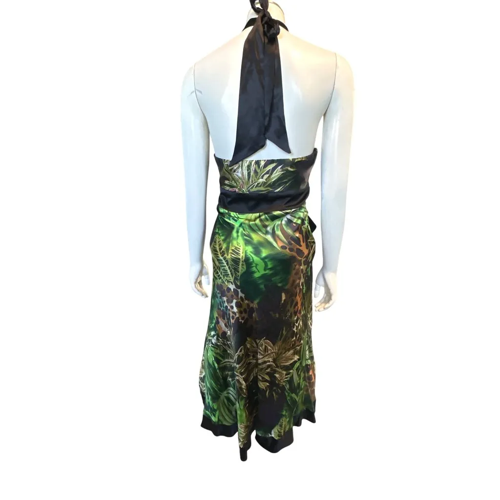 Cache Size Medium Green Jungle Print Silk Halter Dress Tropical Chic Resort Core - Image 5