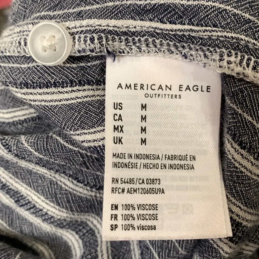 American Eagle striped button front top blouson sleeve waist tie M - Image 8