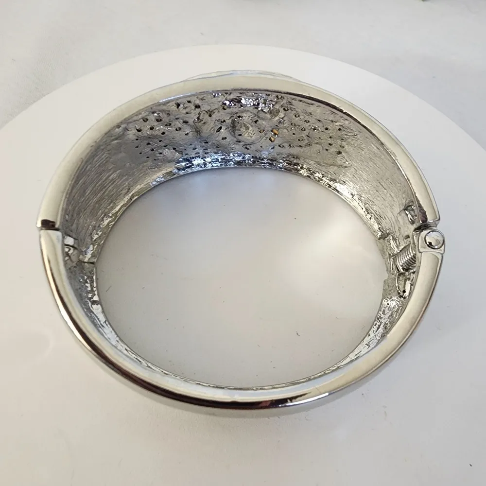 Silver Statement Clamper Hinge Bracelet Crystal Evil Eye Blue - Image 6