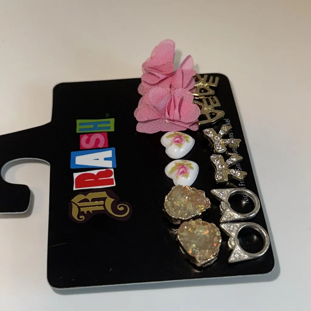 BRASH 6 Pairs Set of Pieced Stud Earrings Bow Heart “Love” Motif - Image 5