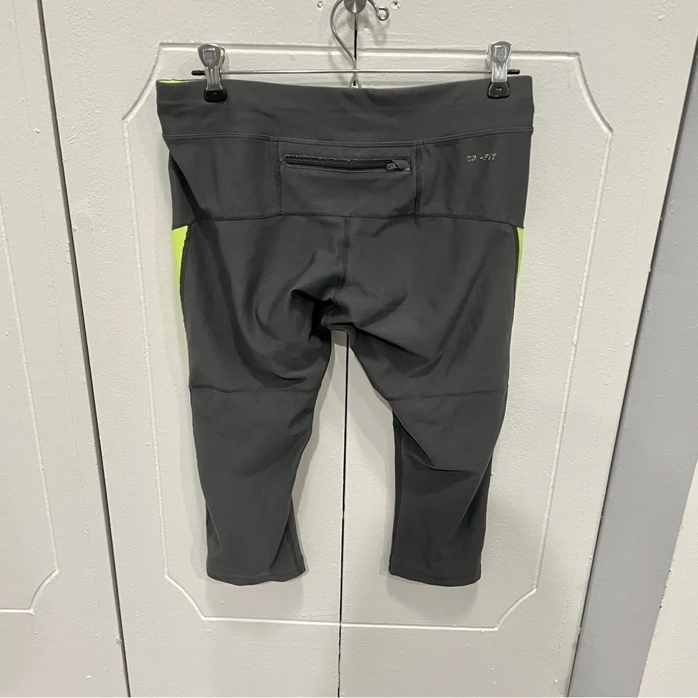 Nike Dri-fit Cropped Grey and Yellow Leggings - Image 2