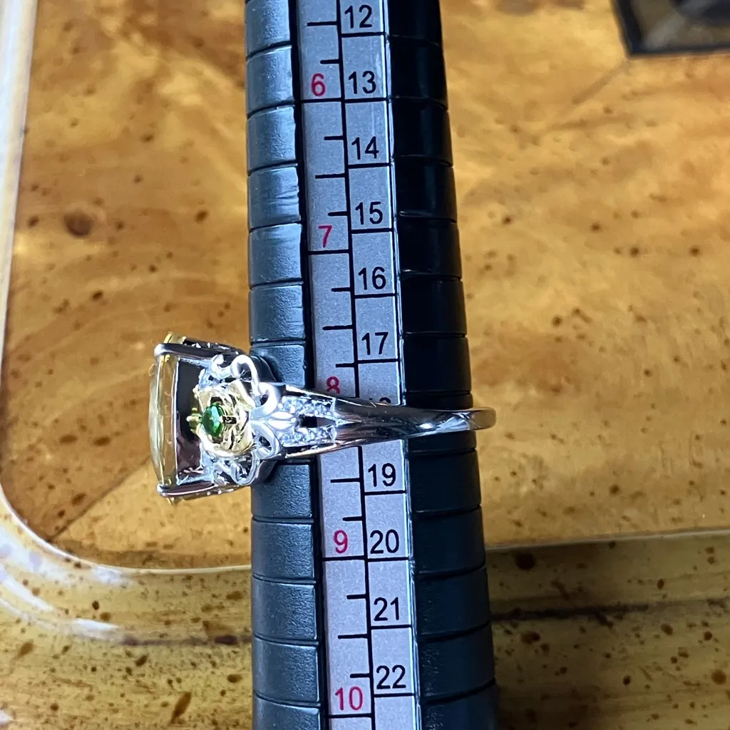 Yellow Labradorite Chrome Diopside Sterling Silver Cocktail Ring Size 8 - Image 8