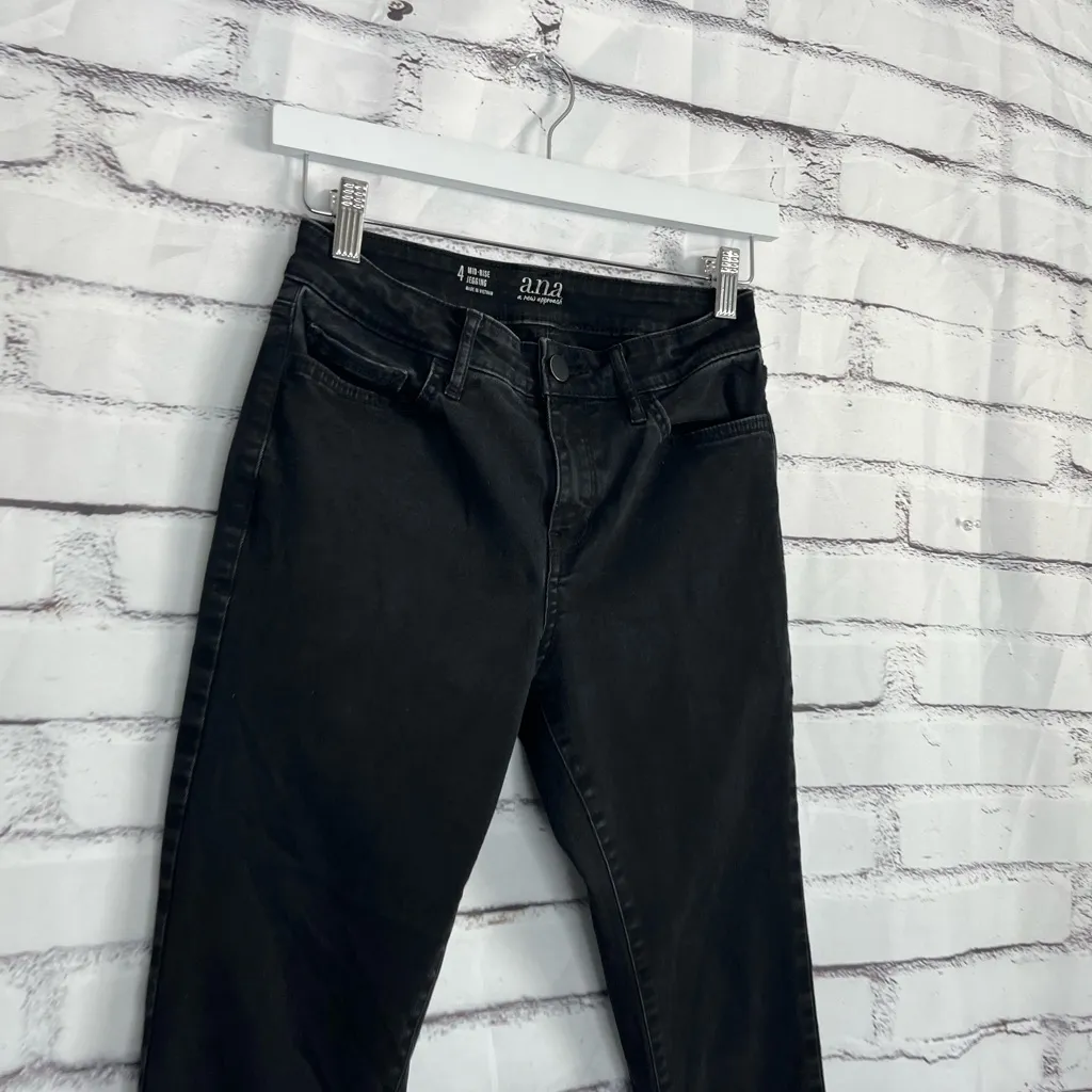 a.n.a Stretch Jegging Jeans Mid Rise Black Classic Skinny Fit Women’s 4 Denim - Image 3