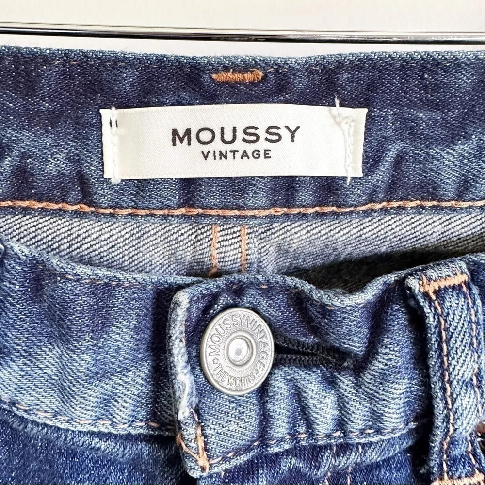 Moussy Vintage Glendele Distressed Tapered Raw Hem Ankle Skinny Denim Jeans 25 Blue - Image 8