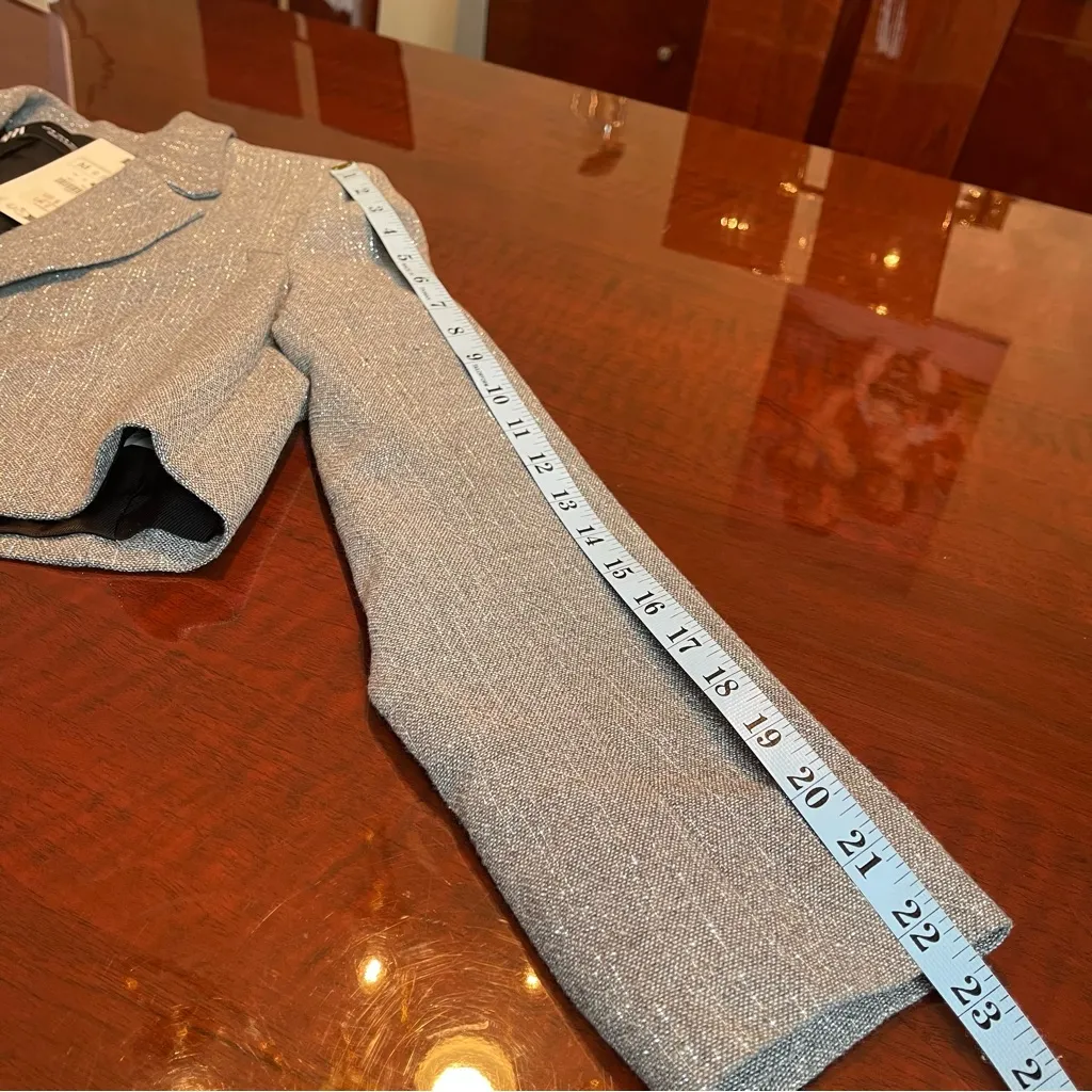 ZARA CROP BLAZER WITH METALLIC THREAD LUREX Grey Sz Medium M - Image 8