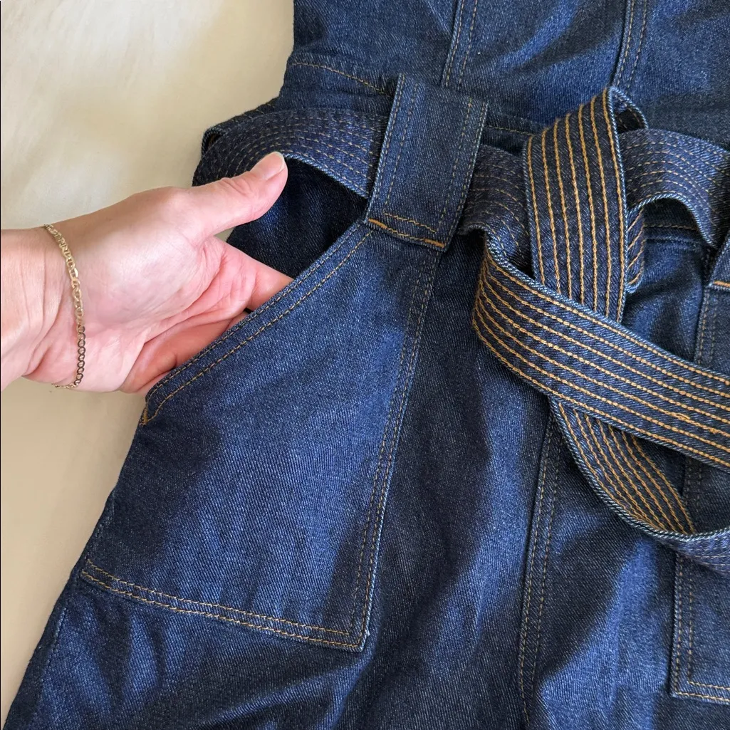 NWOT 7 For All Mankind Dark Blue Denim belted romper  shorts size XS! - Image 4