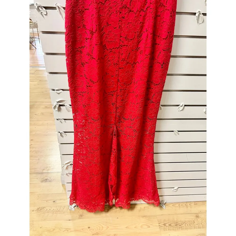 Rachel Zoe Estelle Lace Cut-Out Back Slit Mermaid Maxi Dress Rouge Womens Size 8 - Image 4