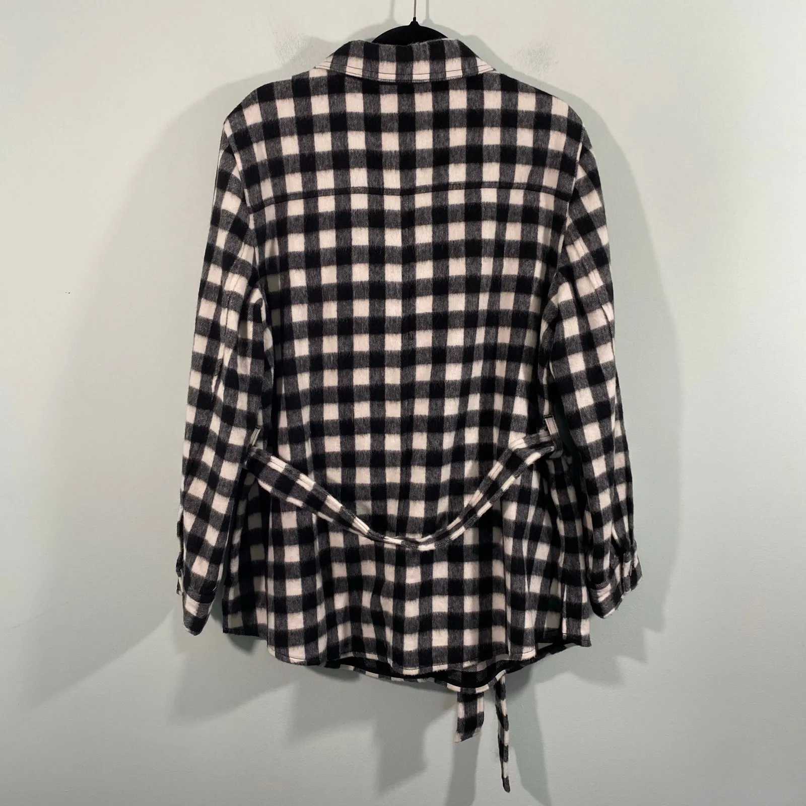 Talbots Women Black & White Gingham Italian Fabric Belted Shirt Jacket Size XL - Image 9