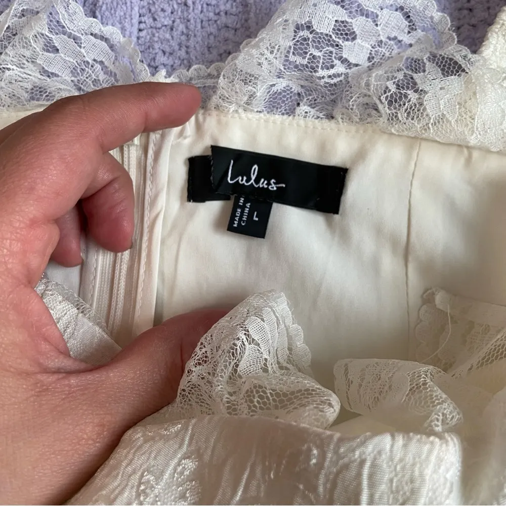 NWOT Lulus Gorgeously Romantic Ivory Lace Puff Sleeve Tiered Midi Dress - Image 8