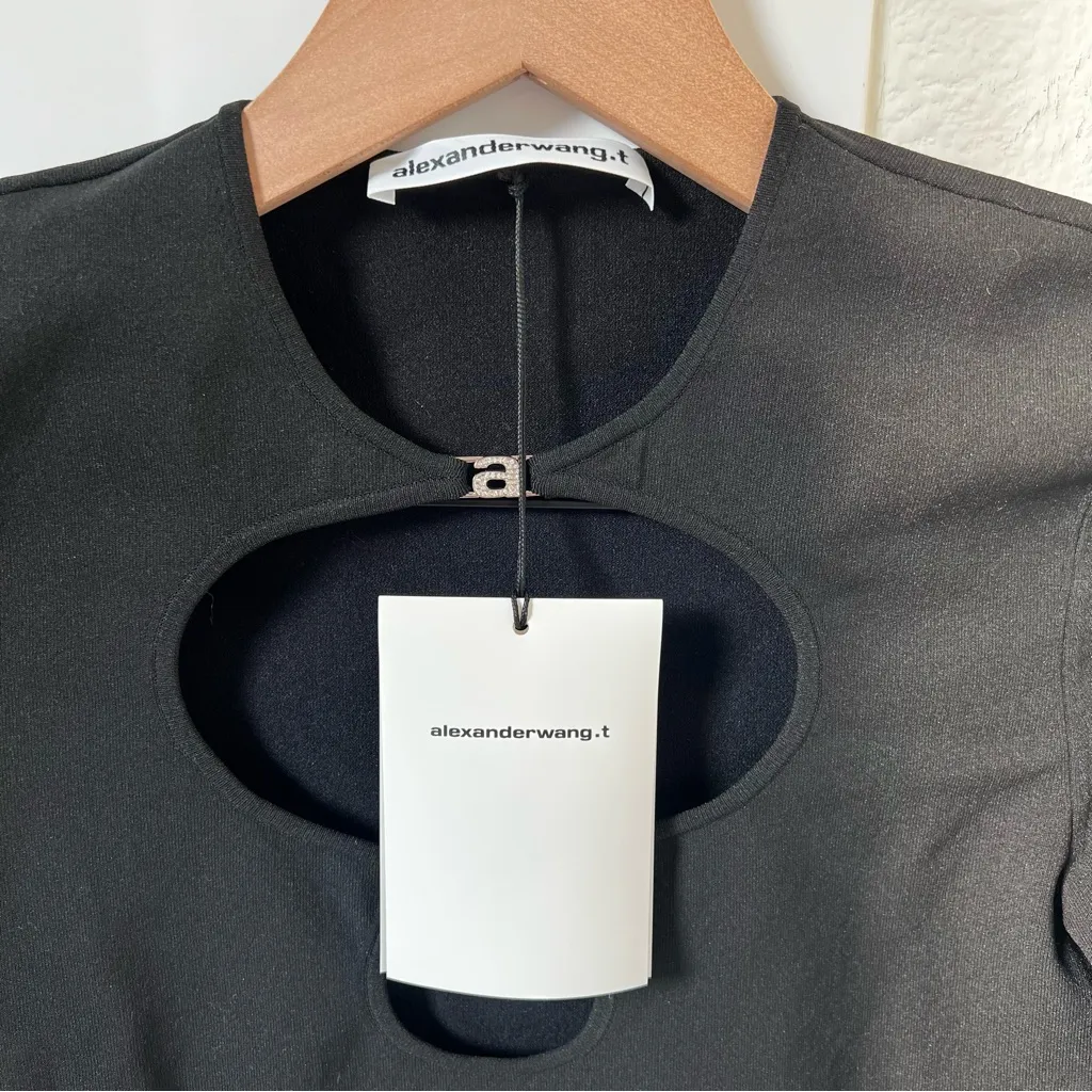NWT Alexander Wang Crystal Embellished Cutout Stretch Knit Top In Black - Image 8