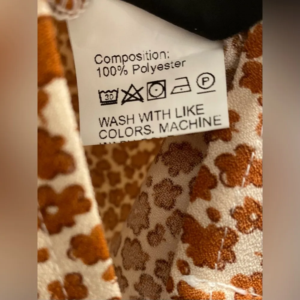 Cream & Orange Ditsy Floral Long-Sleeve Square Neck Mini Dress - S - Image 10