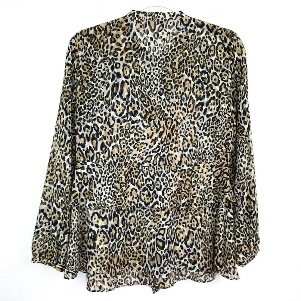 Chico’s Leopard Print Ruffle Button Up Long Sleeve Top Small - Image 8