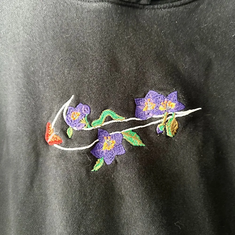 Nike Black Logo Twist Embroidered Floral Swoosh Hoodie Sweatshirt Women Small - Image 8
