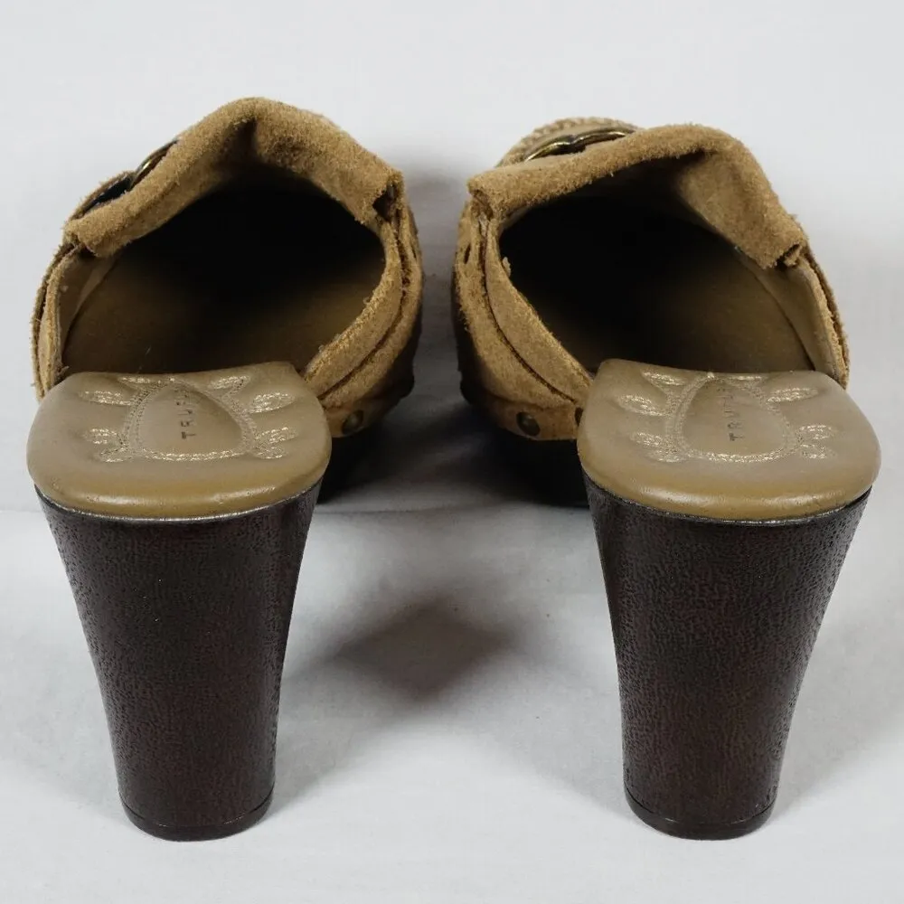 Truflex Kona Leather Tan High Heel Clogs Mules Boho Platform Shoes Size 7B - Image 4