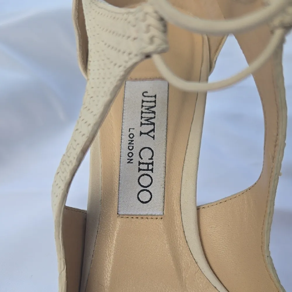 Jimmy Choo Tie up Pumps Eggshell Off white Weave Texture 37.5 - Image 2
