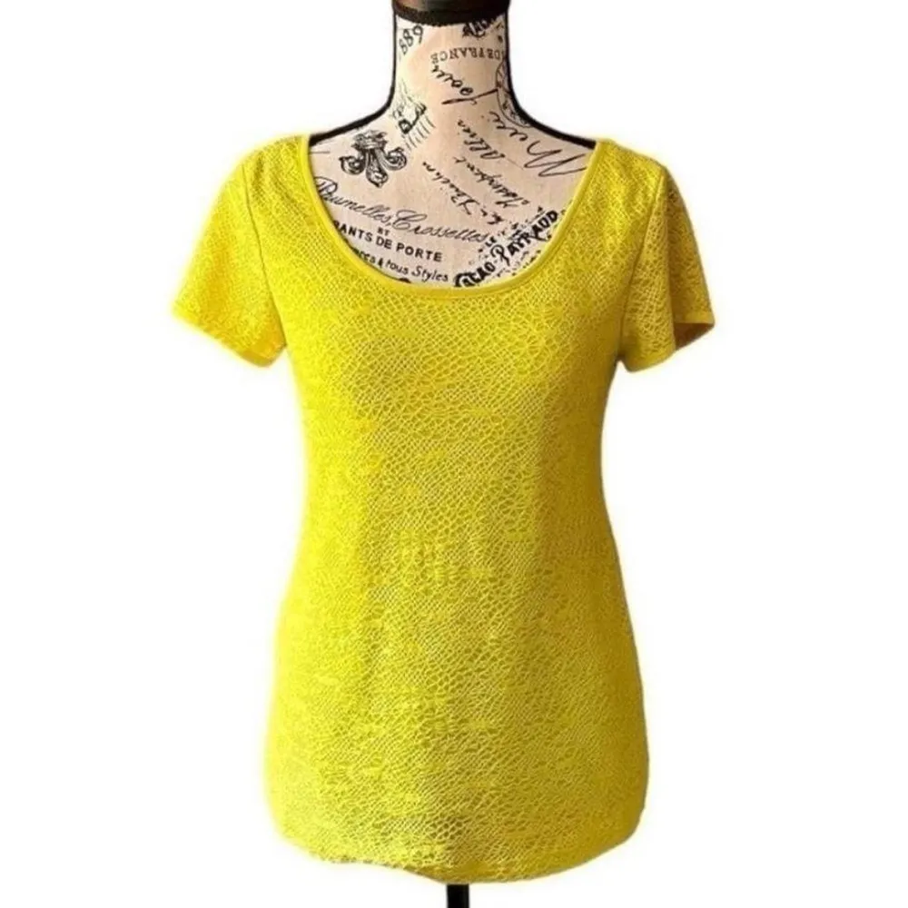 Ann Taylor Neon Yellow Crochet Overlay Top Women’s S – Y2K Retro 80s 90s Fishnet - Image 2