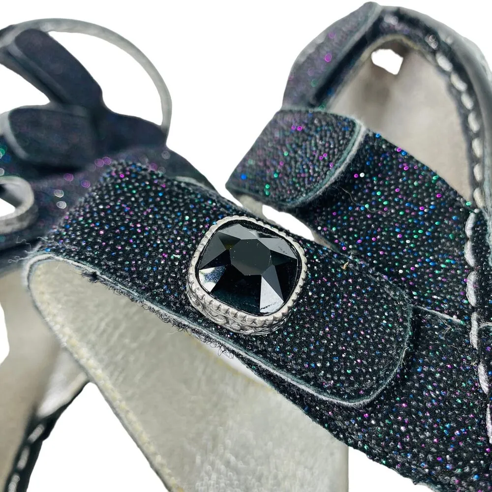 Alegria Loti Sandals 37 Black Leather Sparkle Wedge Lot 699 - Image 5