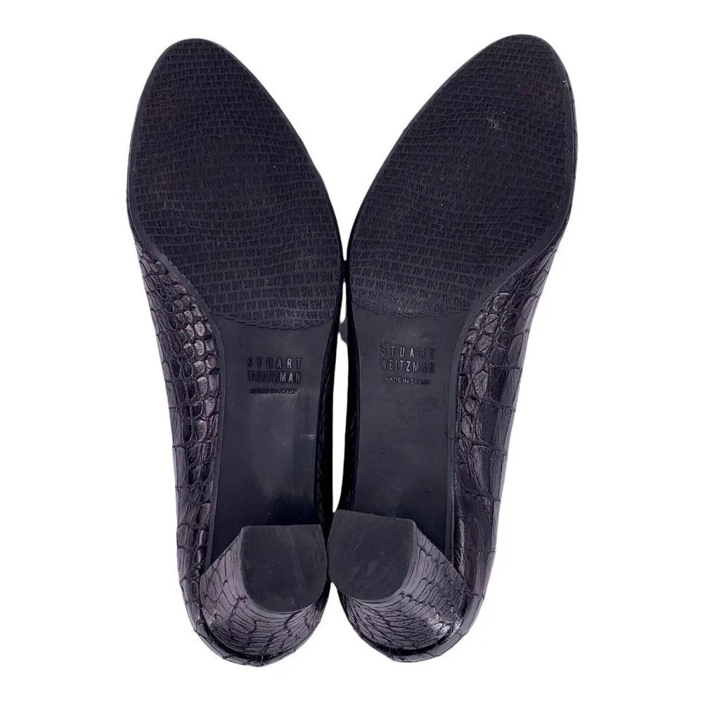 STUART WEITZMAN Black Leather Mock Croc Mid Heel Pumps Size 9 M - Image 7