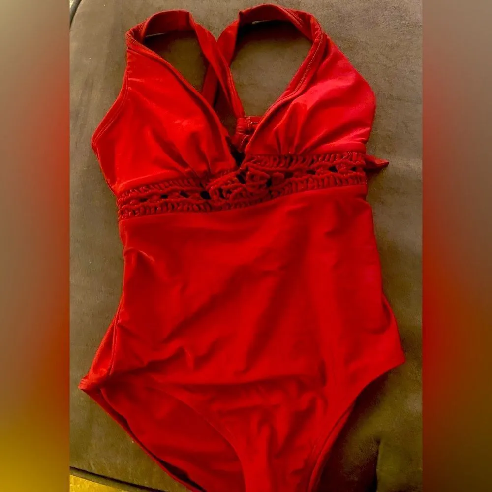 Kona Sol Macrame Burgundy Red Medium Coverage One Piece Swimsuit - Image 6