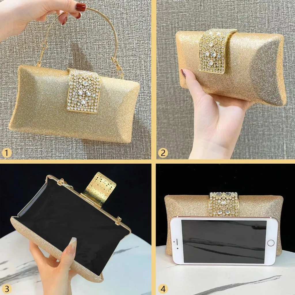 ⚡ Women's Shoulder Fashionable Suitable Wallet Evening Cocktail Parties Handbag Gold - Image 7