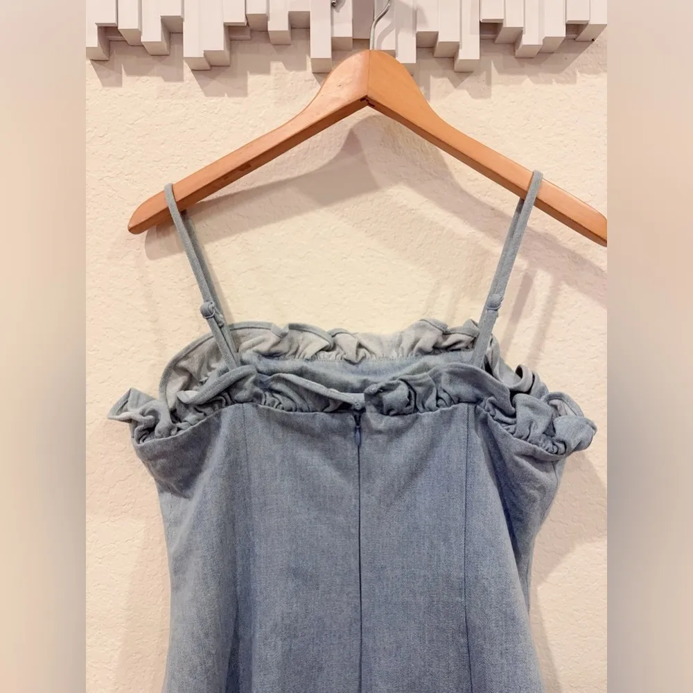 C/meo Collective Light Blue Cotton Ruffle Denim Mini Dress Size L Preowned - Image 7