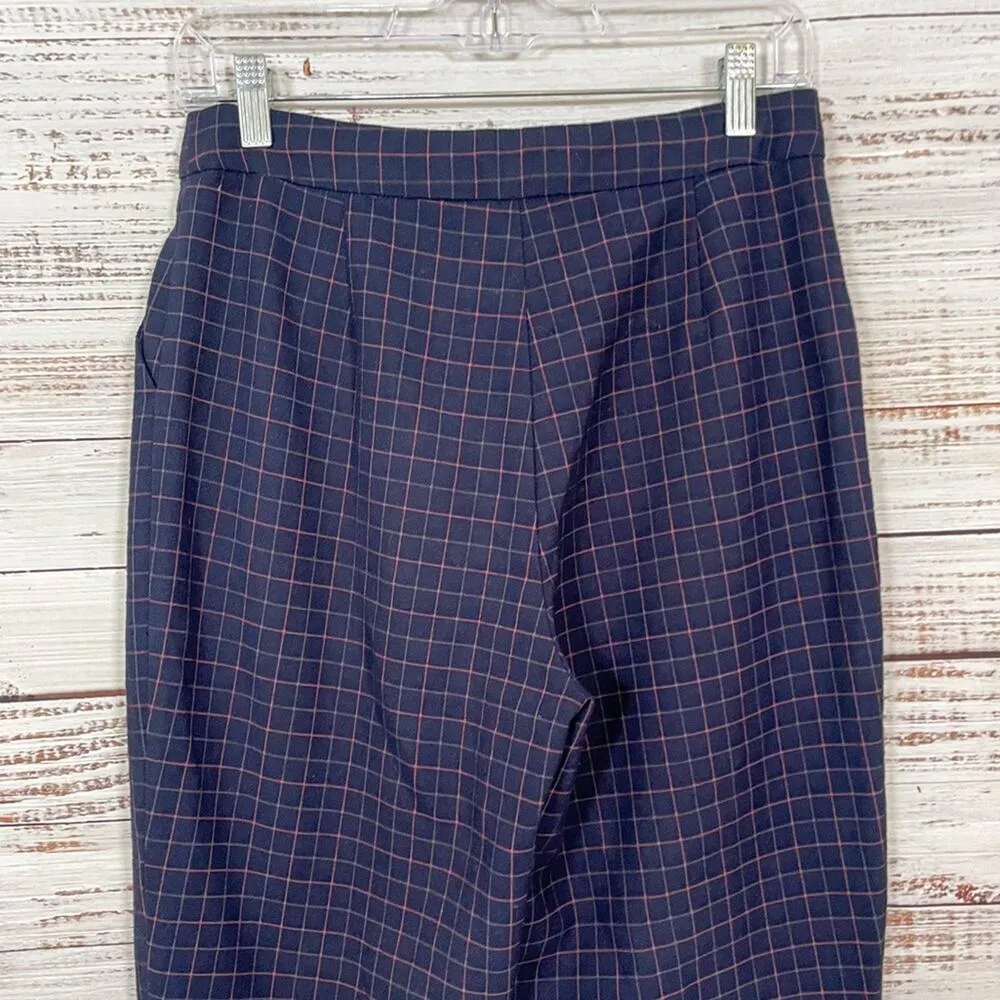 FRNCH Navy Plaid Straight Leg Crop Pants, EUC, Medium, - Image 6