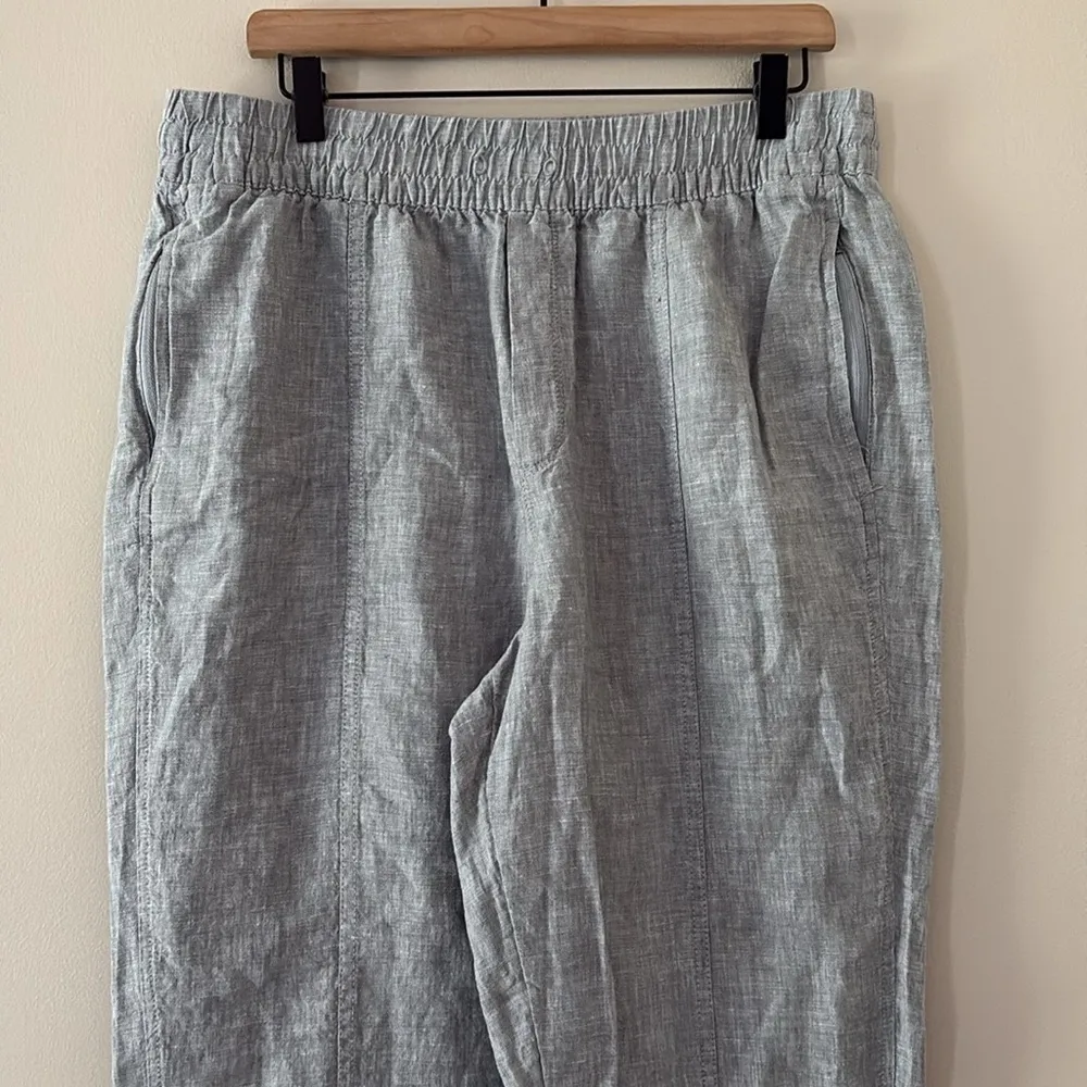 Athleta Retreat Linen Gray Ankle Pants High Rise Elastic Waist Women's Large - Image 5